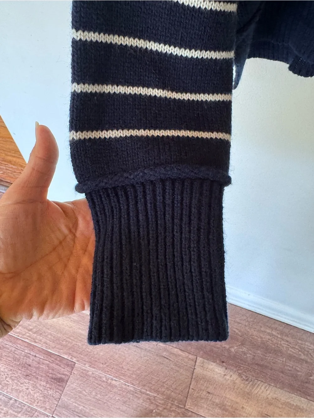 The Workshop navy blue Striped Mock Neck cropped Women's Sweater size small